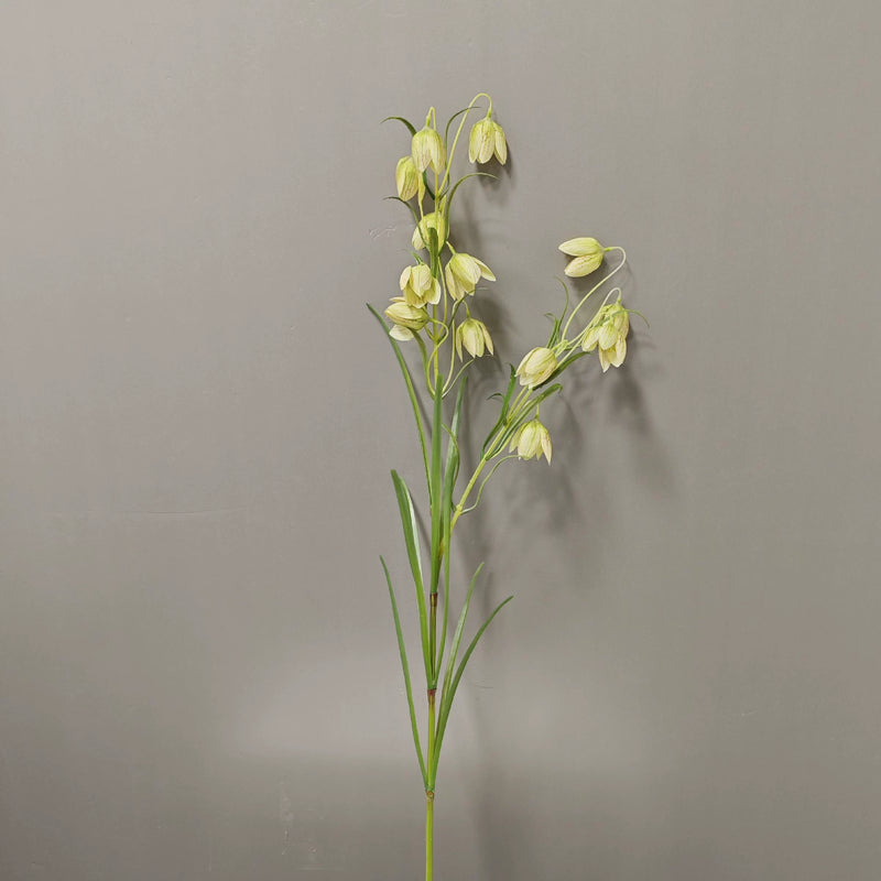 Artificial Fritillaria Flower Stem, 35" Single Silk Fritillary Stem with 12 Blooms, White & Green Realistic Faux Florals for Home Decor, Wedding Centerpieces, Commercial Displays