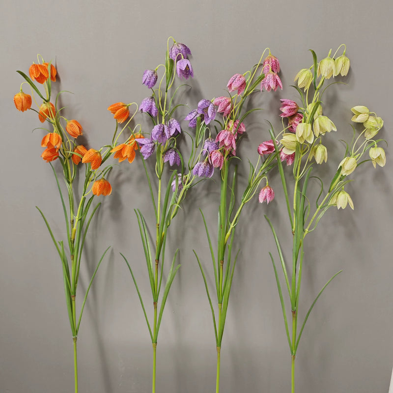 Artificial Fritillaria Flower Stem, 35" Single Silk Fritillary Stem with 12 Blooms, White & Green Realistic Faux Florals for Home Decor, Wedding Centerpieces, Commercial Displays