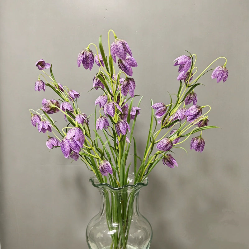 Artificial Fritillaria Flower Stem, 35" Single Silk Fritillary Stem with 12 Blooms, White & Green Realistic Faux Florals for Home Decor, Wedding Centerpieces, Commercial Displays