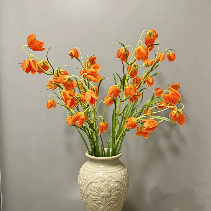 Artificial Fritillaria Flower Stem, 35" Single Silk Fritillary Stem with 12 Blooms, White & Green Realistic Faux Florals for Home Decor, Wedding Centerpieces, Commercial Displays