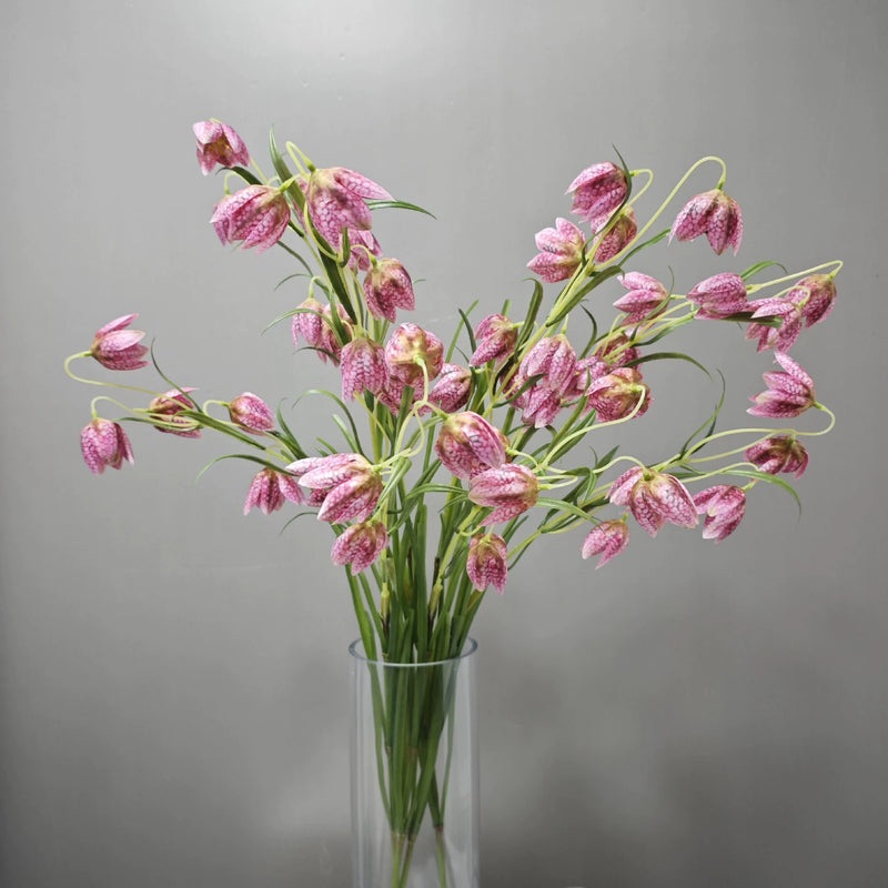 Artificial Fritillaria Flower Stem, 35" Single Silk Fritillary Stem with 12 Blooms, White & Green Realistic Faux Florals for Home Decor, Wedding Centerpieces, Commercial Displays