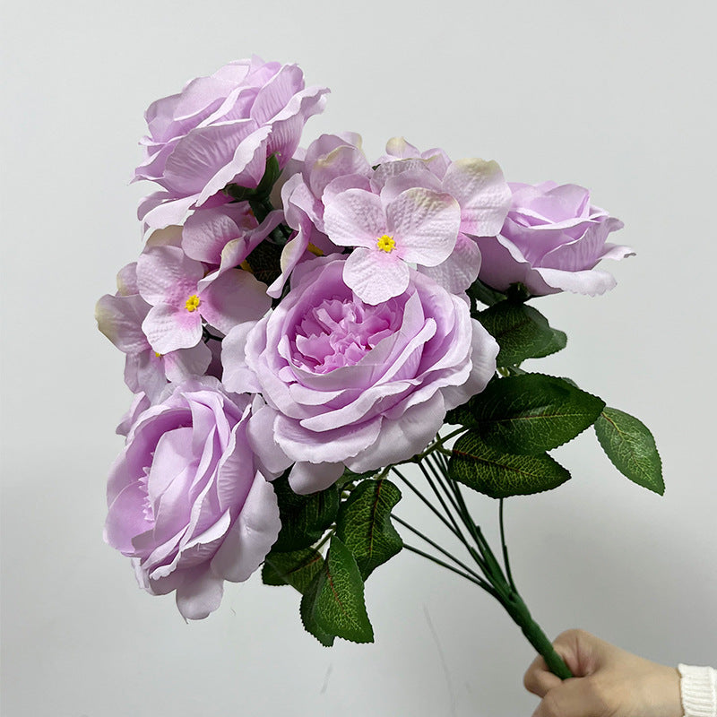 Artificial Hydrangea Bush with 9 Blooms, 18" Tall, Silk Wedding & Home Decor Bouquet