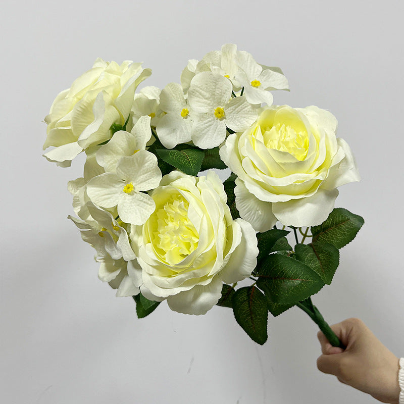 Artificial Hydrangea Bush with 9 Blooms, 18" Tall, Silk Wedding & Home Decor Bouquet