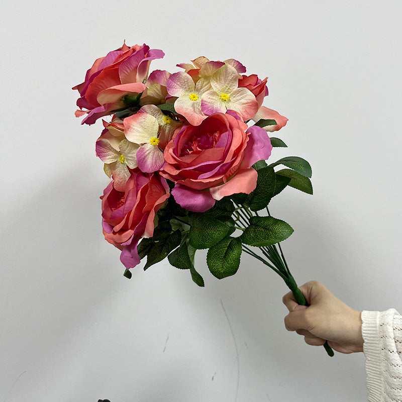 Artificial Hydrangea Bush with 9 Blooms, 18" Tall, Silk Wedding & Home Decor Bouquet