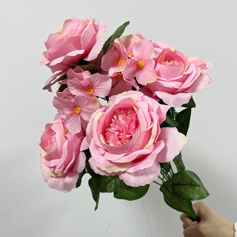 Artificial Hydrangea Bush with 9 Blooms, 18" Tall, Silk Wedding & Home Decor Bouquet