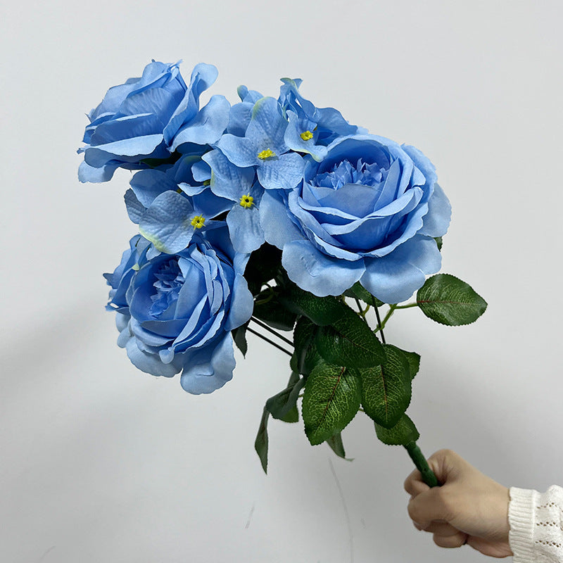 Artificial Hydrangea Bush with 9 Blooms, 18" Tall, Silk Wedding & Home Decor Bouquet