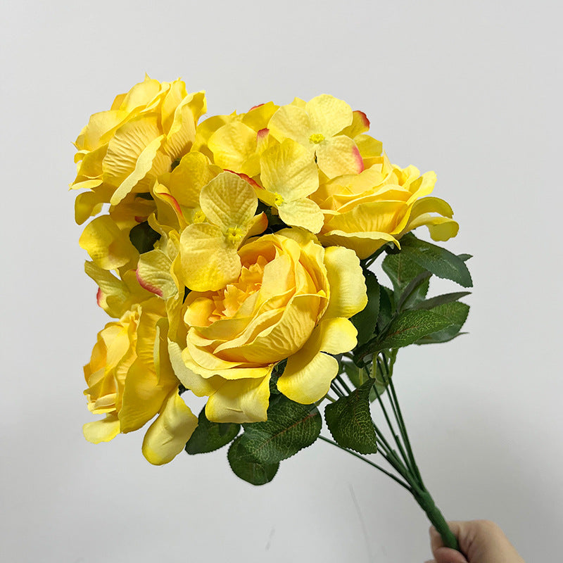 Artificial Hydrangea Bush with 9 Blooms, 18" Tall, Silk Wedding & Home Decor Bouquet