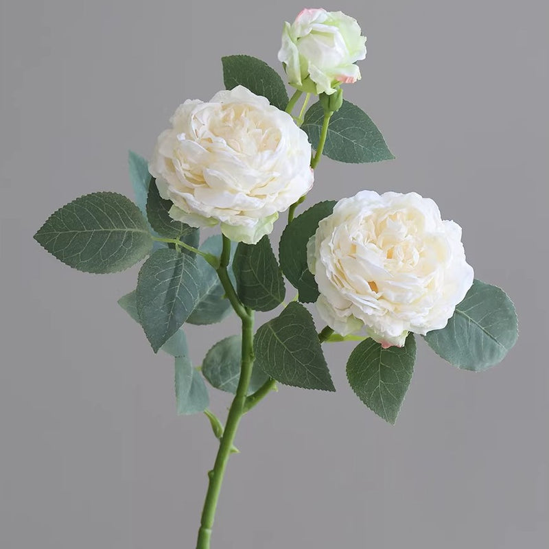 Artificial Rose Bush with 3 Blooms, 21" Silk Floral Arrangement for Home Decor, Weddings & Events, Realistic Faux Flowers
