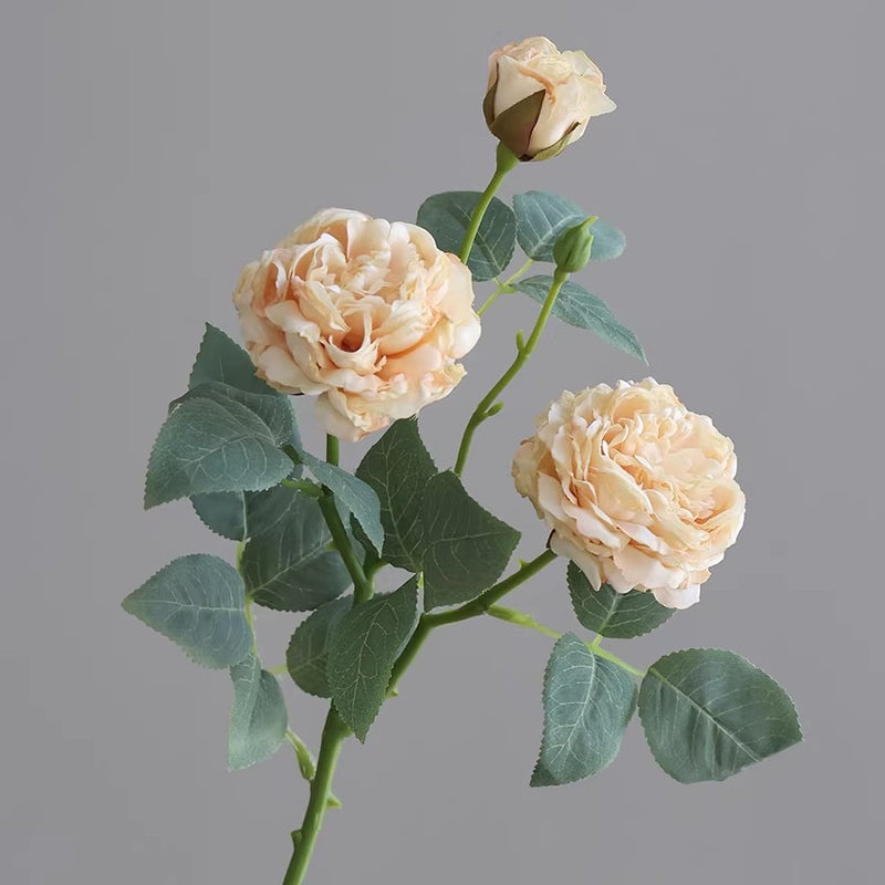Artificial Rose Bush with 3 Blooms, 21" Silk Floral Arrangement for Home Decor, Weddings & Events, Realistic Faux Flowers