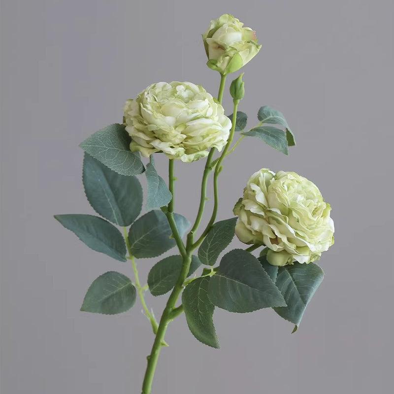 Artificial Rose Bush with 3 Blooms, 21" Silk Floral Arrangement for Home Decor, Weddings & Events, Realistic Faux Flowers