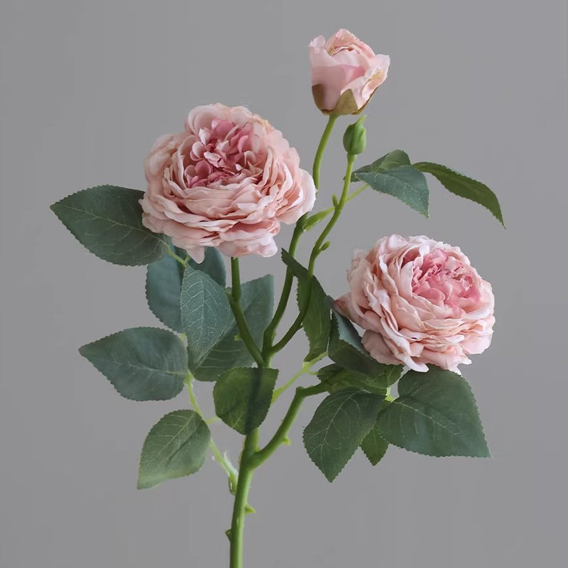 Artificial Rose Bush with 3 Blooms, 21" Silk Floral Arrangement for Home Decor, Weddings & Events, Realistic Faux Flowers