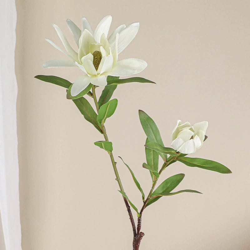 Luxury Artificial Protea Flower Stem, 28" Tall with 2 Blooms (1 Large + 1 Bud), Realistic Silk Floral Arrangement for Home Decor, Wedding Centerpieces & Commercial Displays