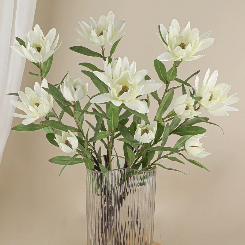 Luxury Artificial Protea Flower Stem, 28" Tall with 2 Blooms (1 Large + 1 Bud), Realistic Silk Floral Arrangement for Home Decor, Wedding Centerpieces & Commercial Displays