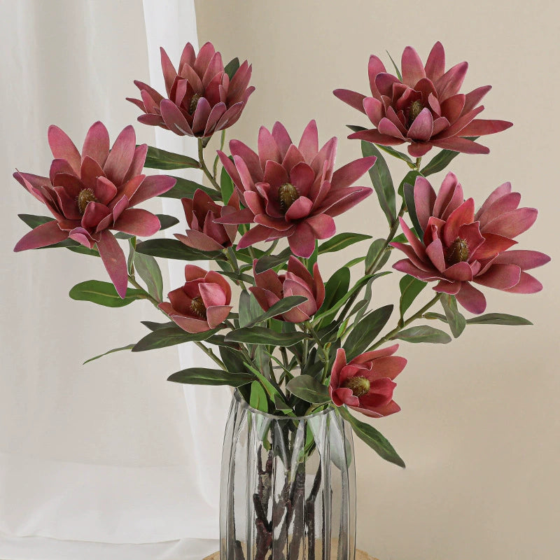 Luxury Artificial Protea Flower Stem, 28" Tall with 2 Blooms (1 Large + 1 Bud), Realistic Silk Floral Arrangement for Home Decor, Wedding Centerpieces & Commercial Displays