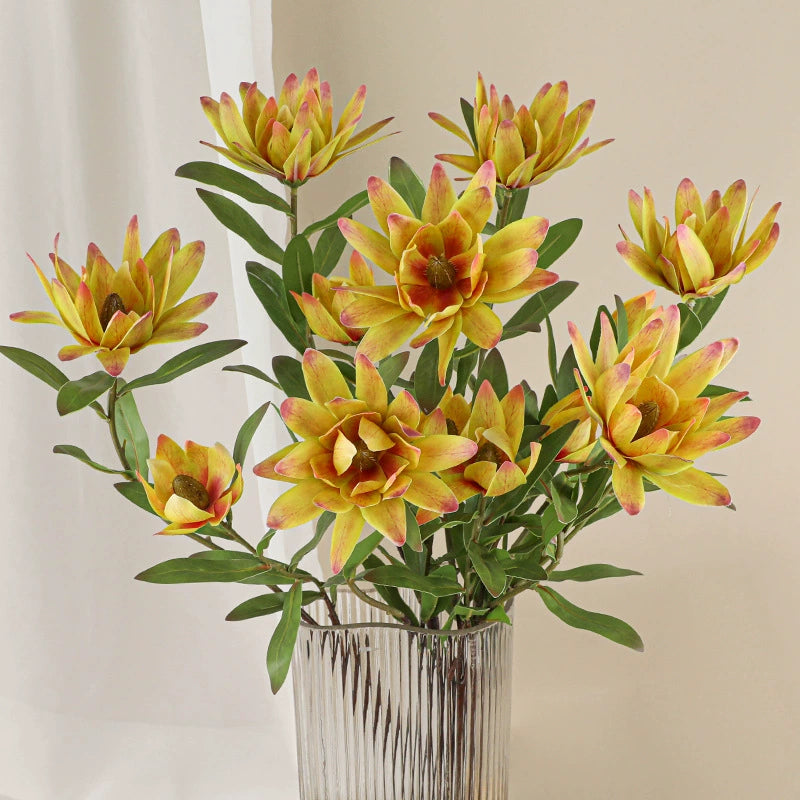 Luxury Artificial Protea Flower Stem, 28" Tall with 2 Blooms (1 Large + 1 Bud), Realistic Silk Floral Arrangement for Home Decor, Wedding Centerpieces & Commercial Displays