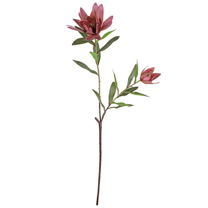 Luxury Artificial Protea Flower Stem, 28" Tall with 2 Blooms (1 Large + 1 Bud), Realistic Silk Floral Arrangement for Home Decor, Wedding Centerpieces & Commercial Displays