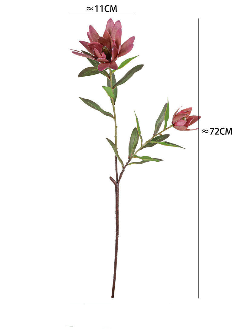 Luxury Artificial Protea Flower Stem, 28" Tall with 2 Blooms (1 Large + 1 Bud), Realistic Silk Floral Arrangement for Home Decor, Wedding Centerpieces & Commercial Displays