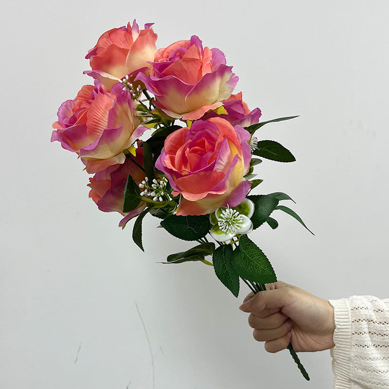 Artificial Silk Rose Stem, 7 Blooms 17" Long, Wedding Bouquet & Home Decor, Realistic Faux Flower for Centerpieces, Vase Arrangements