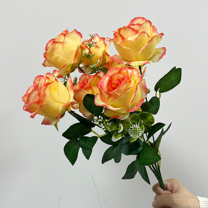 Artificial Silk Rose Stem, 7 Blooms 17" Long, Wedding Bouquet & Home Decor, Realistic Faux Flower for Centerpieces, Vase Arrangements