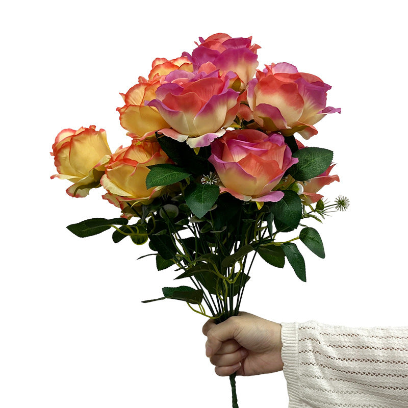 Artificial Silk Rose Stem, 7 Blooms 17" Long, Wedding Bouquet & Home Decor, Realistic Faux Flower for Centerpieces, Vase Arrangements