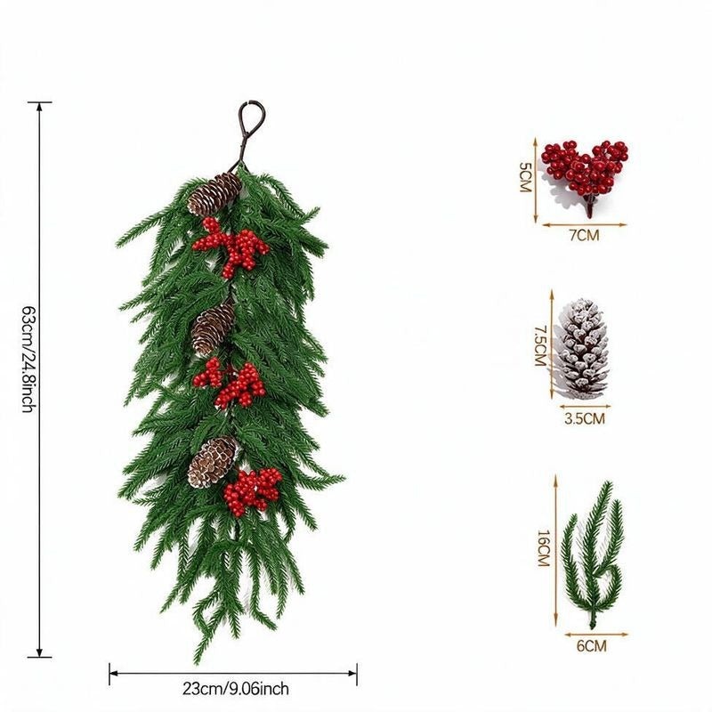 Artificial Christmas Garland with Pine, Holly, and Berries, 25" Indoor Holiday Decoration, Realistic Wall Hanging for Home, Office, or Party