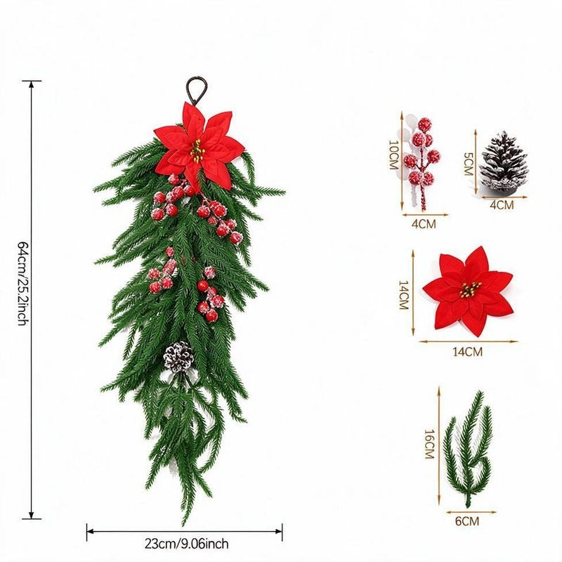 Artificial Christmas Garland with Pine, Holly, and Berries, 25" Indoor Holiday Decoration, Realistic Wall Hanging for Home, Office, or Party