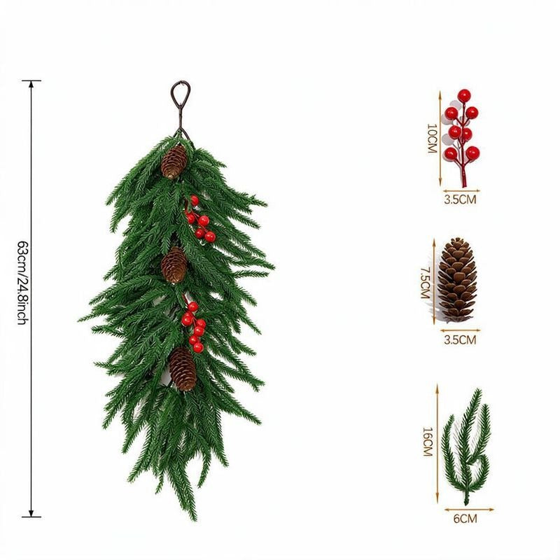 Artificial Christmas Garland with Pine, Holly, and Berries, 25" Indoor Holiday Decoration, Realistic Wall Hanging for Home, Office, or Party
