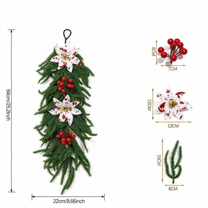 Artificial Christmas Garland with Pine, Holly, and Berries, 25" Indoor Holiday Decoration, Realistic Wall Hanging for Home, Office, or Party