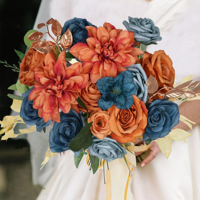 Artificial Flower Set, Pack of 20 Loose Flower Heads, Anna Roses & Dahlias, Perfect for DIY Wedding Bouquets, Home Decor & Event Styling