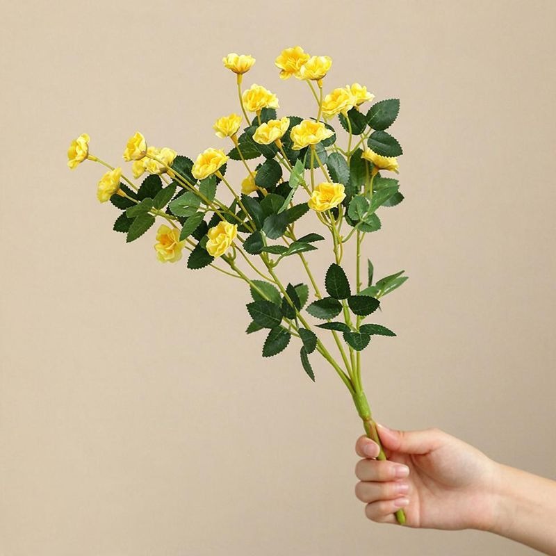 Artificial Rose Bush, 15" Silk Flower Bouquet for Wedding Decor, Home Styling, and Event Arrangements, Allergy-Free & Pet-Safe
