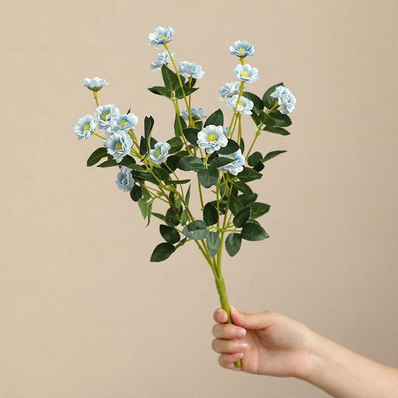 Artificial Rose Bush, 15" Silk Flower Bouquet for Wedding Decor, Home Styling, and Event Arrangements, Allergy-Free & Pet-Safe