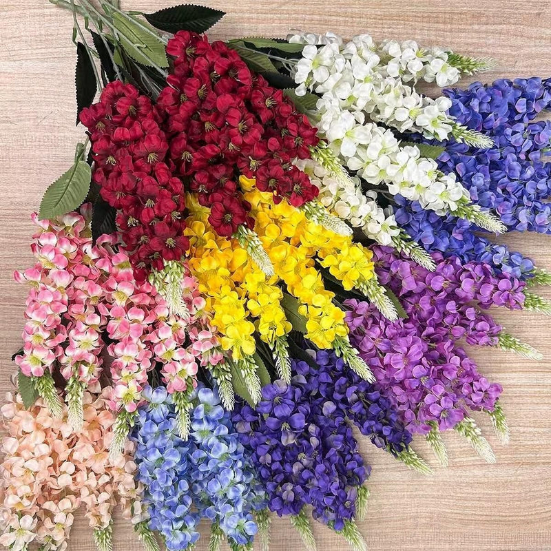 Golden Meadow Delphinium Hyacinth Violet Silk Flower Bush, 22" Tall, Wedding Decor, Indoor Arrangements, Modern Ins Style