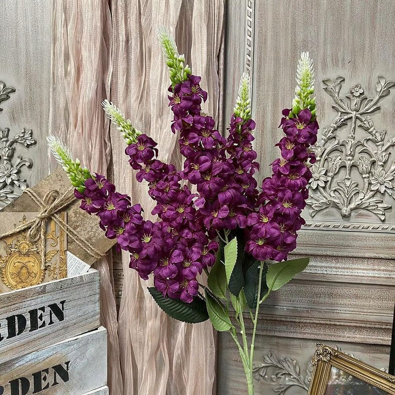 Golden Meadow Delphinium Hyacinth Violet Silk Flower Bush, 22" Tall, Wedding Decor, Indoor Arrangements, Modern Ins Style