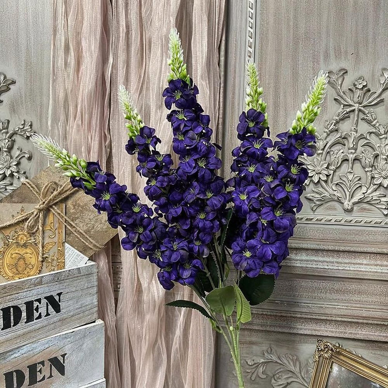 Golden Meadow Delphinium Hyacinth Violet Silk Flower Bush, 22" Tall, Wedding Decor, Indoor Arrangements, Modern Ins Style