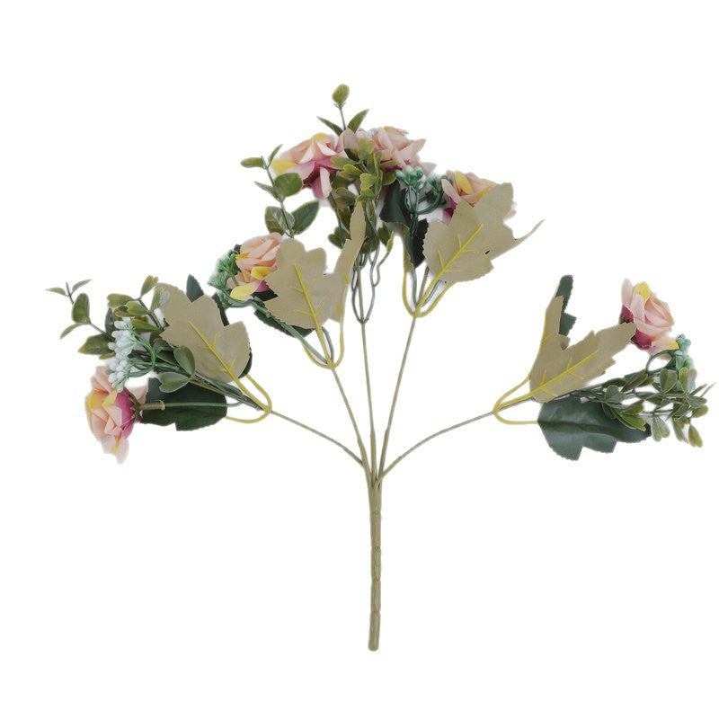 Artificial Mixed Rose Bush, 20" Silk Floral Arrangement for Home Decor, Weddings & Events, Set of 5 Blooms, Allergy-Free & Zero Maintenance