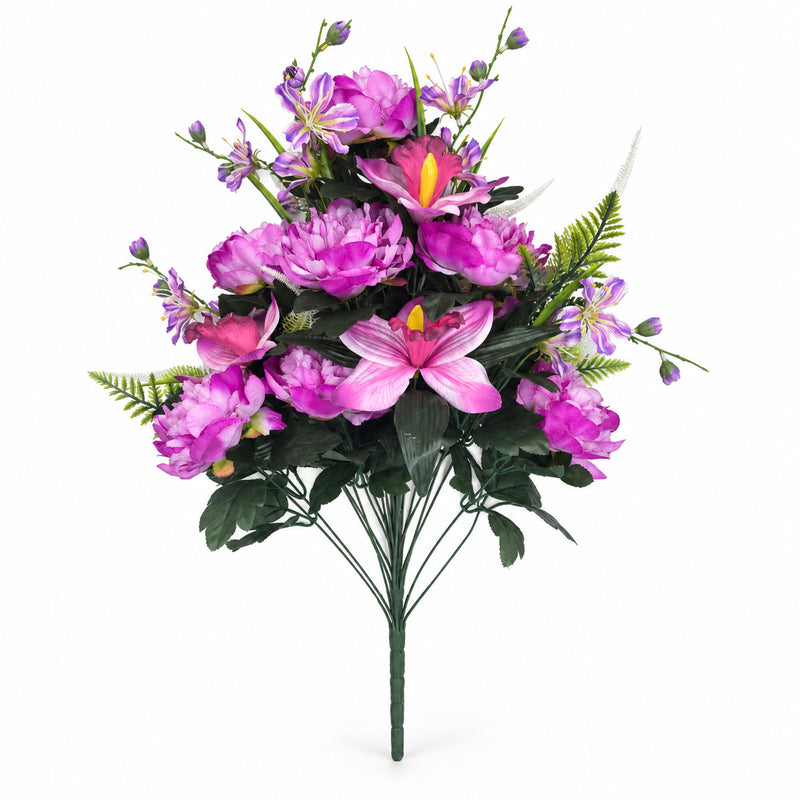 Artificial Peony & Lily Mixed Bouquet, 26" Tall with 24 Blooms, Realistic Faux Floral Arrangement for Home Decor, Weddings & Events