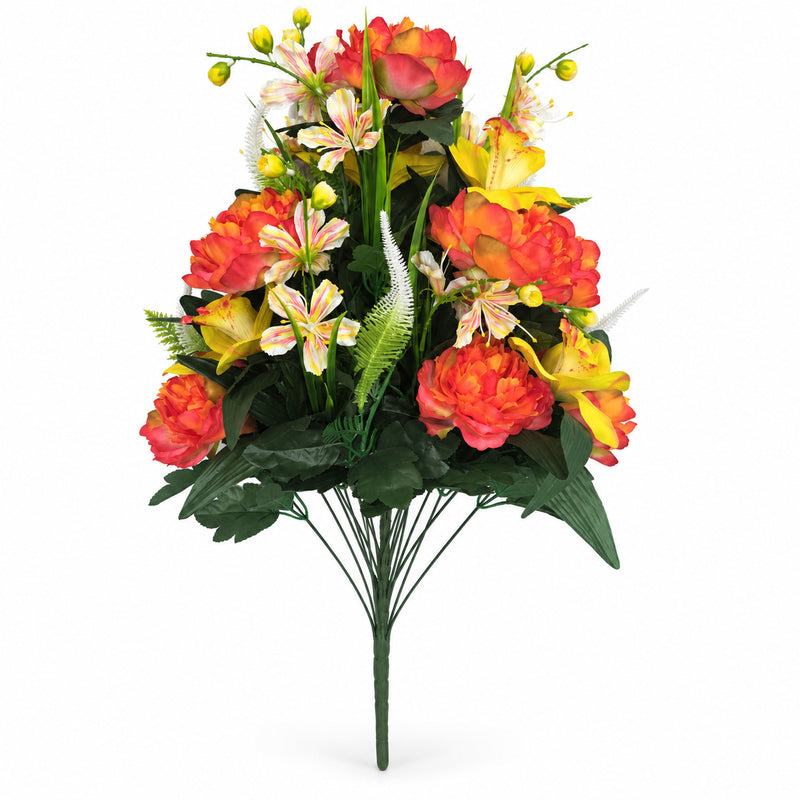 Artificial Peony & Lily Mixed Bouquet, 26" Tall with 24 Blooms, Realistic Faux Floral Arrangement for Home Decor, Weddings & Events