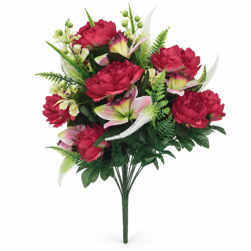 Artificial Peony & Lily Mixed Bouquet, 26" Tall with 24 Blooms, Realistic Faux Floral Arrangement for Home Decor, Weddings & Events