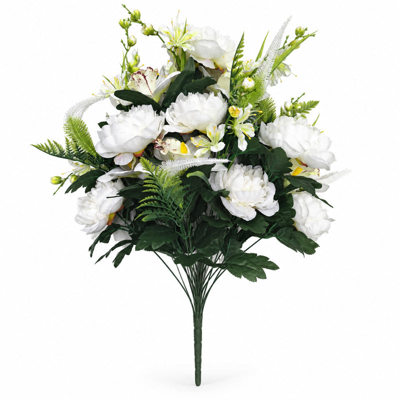 Artificial Peony & Lily Mixed Bouquet, 26" Tall with 24 Blooms, Realistic Faux Floral Arrangement for Home Decor, Weddings & Events