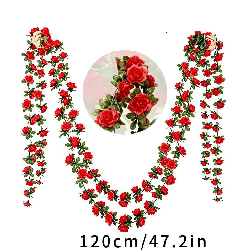 Artificial Rose Garland, 47" Long with 45 Blooms, Plastic Faux Flower Vine for Weddings, Home Decor, and Events