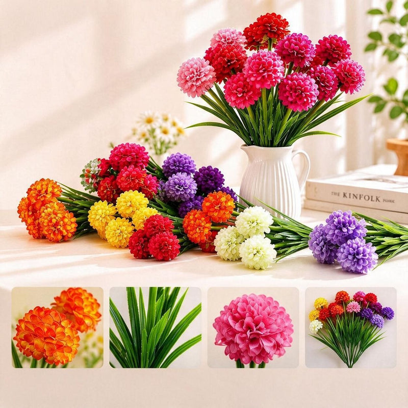 Artificial Chrysanthemum Bush with 6 Blooms, 18" Tall PU Floral Arrangement, Ins Modern Style for Wedding Centerpieces, Home Decor & Office Styling