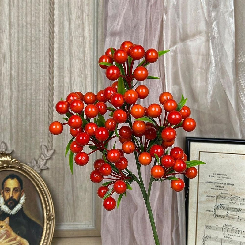 Artificial Lucky Berry Stems, 14" Plastic Christmas Decor, Single Stem Holiday Accent for Home, Wedding, and Office Decor
