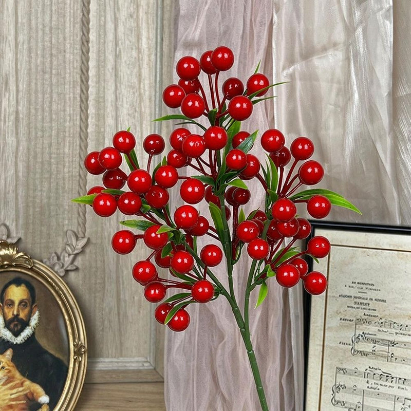 Artificial Lucky Berry Stems, 14" Plastic Christmas Decor, Single Stem Holiday Accent for Home, Wedding, and Office Decor