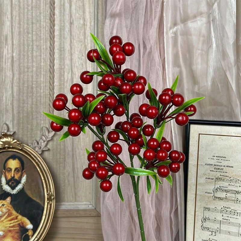 Artificial Lucky Berry Stems, 14" Plastic Christmas Decor, Single Stem Holiday Accent for Home, Wedding, and Office Decor