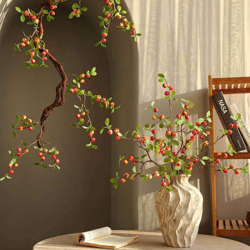 Artificial Mini Apple Bouquet, 25" Silk Flower Stems, Rustic Home Decor, Wedding Centerpiece, Indoor Arrangement