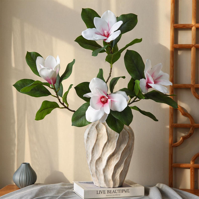 Real-Touch Magnolia Stem, 39" Tall Artificial Flower with 4 Blooms, Luxury Faux Floral for Home Decor, Wedding Centerpieces & Commercial Displays