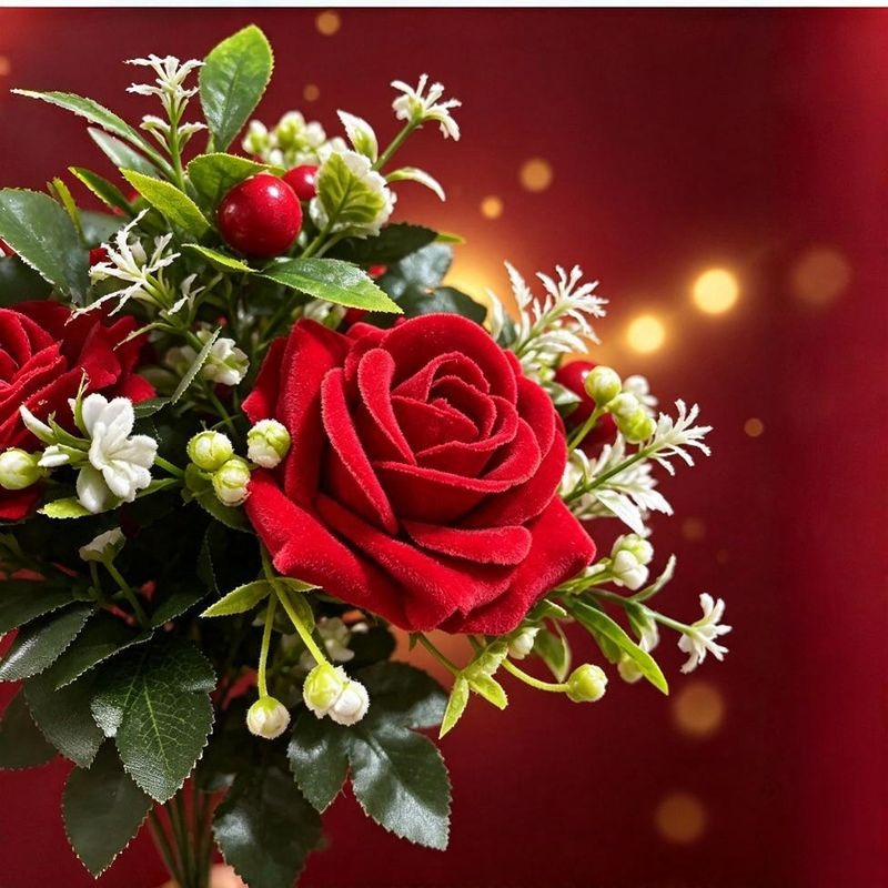 18" Artificial Christmas Rose Bush, Red Poinsettia & Rose Stems, Silk Flowers for Holiday Decor, Weddings, Home, Office, Bulk Discounts Available