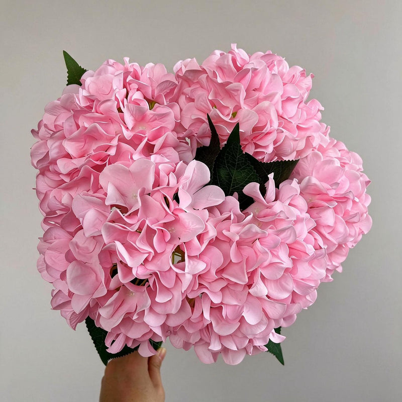 18" Artificial Hydrangea Bush, 225 Blooms, Realistic Silk Floral Arrangement for Weddings, Home Decor, and Events (Blue/White/Pink/Green Options)