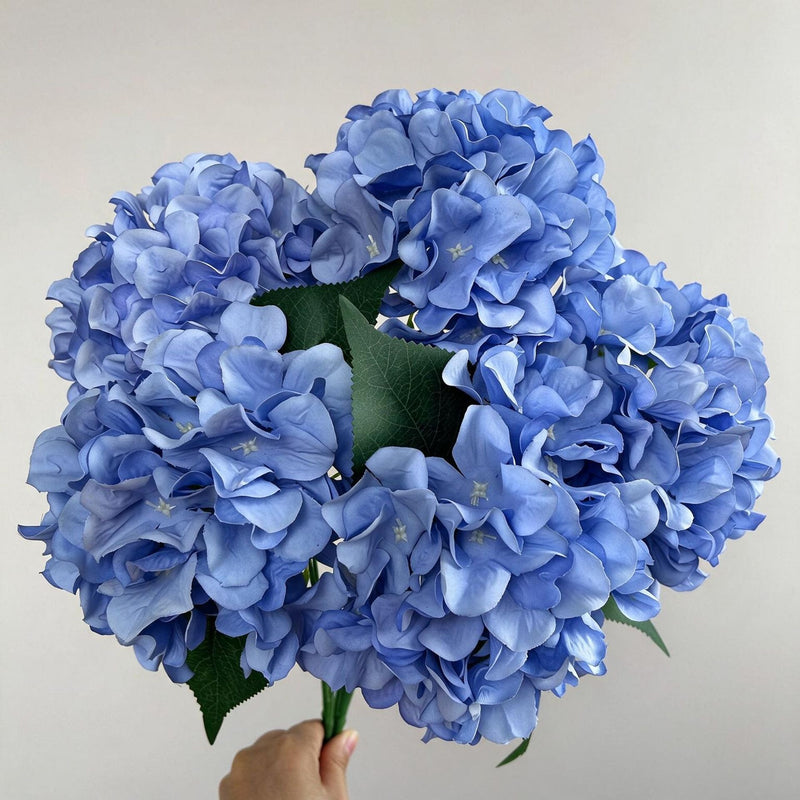 18" Artificial Hydrangea Bush, 225 Blooms, Realistic Silk Floral Arrangement for Weddings, Home Decor, and Events (Blue/White/Pink/Green Options)