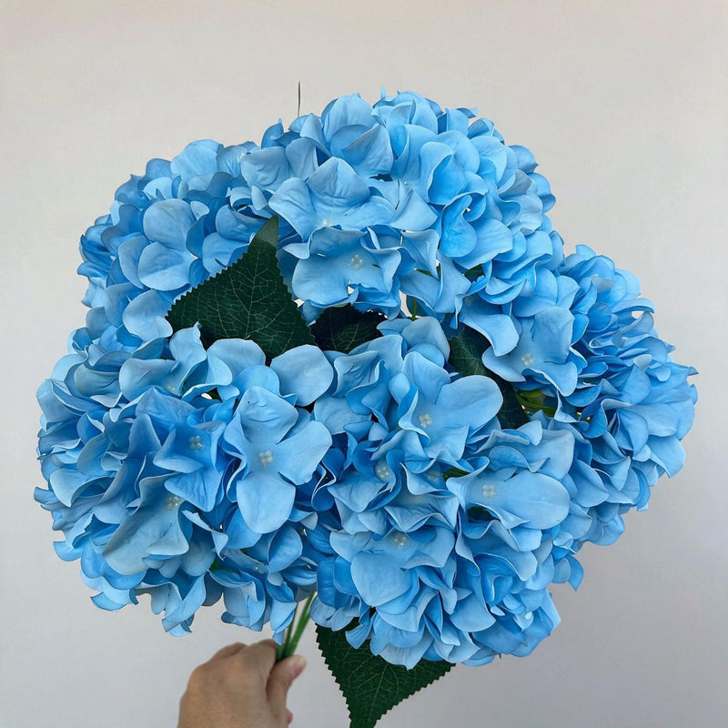 18" Artificial Hydrangea Bush, 225 Blooms, Realistic Silk Floral Arrangement for Weddings, Home Decor, and Events (Blue/White/Pink/Green Options)